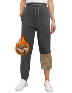 heekpek Warme Jogginghose Damen Winter mit Gefüttert Fleece Thermo Jogginghose Damen High Waist Basic Lounge Sweathose Damen Lang Freizeithosen, Dunkelgrau, L von heekpek