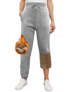 heekpek Warme Jogginghose Damen Winter mit Gefüttert Fleece Thermo Jogginghose Damen High Waist Basic Lounge Sweathose Damen Lang Freizeithosen, Hellgrau, S von heekpek