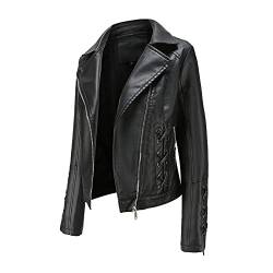 Veste Femme Cuir Court Blouson avec Ceinture Motard Col Montant Biker Zippé Vintage Manteau Bombers Moto Kunstlederjacke Damen Bomberjacke Damen Motorradjacke Damen GefüTtert Geschenke FüR Herren von hehiy