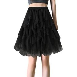 hehiy Damen Karneval Kostüm Tüllrock 50er Rockabilly Petticoat Tutu Unterrock Kurz Ballett Tanzkleid Cosplay Ballkleid Abendkleid Schwarzer TüLlrock Tutu Damen Schwarz Glitzer TüLlrock Damen Bunt von hehiy