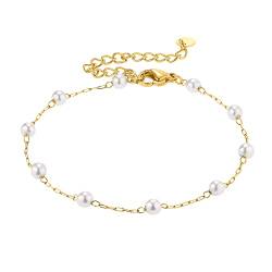 Heideman Armband Elula Damen aus Edelstahl gold farbend poliert Armkette für Frauen mit Perle weiss von heideman ars gratia artis