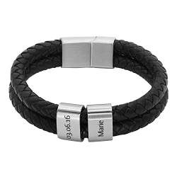 Heideman Armband Herren aus Leder schwarz matt Lederarmband Elian mit 2 Gravurplättchen für Männer Leder Länge 17cm von heideman ars gratia artis