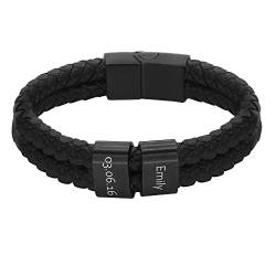 Heideman Armband Herren aus Leder schwarz matt Lederarmband Elian mit 2 Gravurplättchen für Männer Leder Schwarz Länge 17cm von heideman ars gratia artis