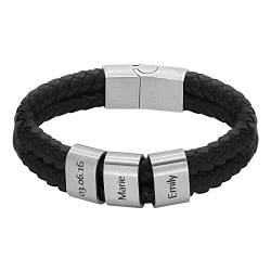 Heideman Armband Herren aus Leder schwarz matt Lederarmband Elian mit 3 Gravurplättchen für Männer Leder Länge 17cm von heideman ars gratia artis