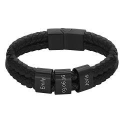 Heideman Armband Herren aus Leder schwarz matt Lederarmband Elian mit 3 Gravurplättchen für Männer Leder Länge 17cm von heideman ars gratia artis