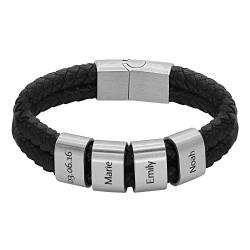 Heideman Armband Herren aus Leder schwarz matt Lederarmband Elian mit 4 Gravurplättchen für Männer Leder Länge 17cm von heideman ars gratia artis