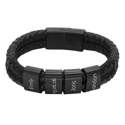 Heideman Armband Herren aus Leder schwarz matt Lederarmband Elian mit 4 Gravurplättchen für Männer Leder Länge 17cm von heideman ars gratia artis