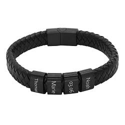 Heideman Armband Herren aus Leder schwarz matt Lederarmband Titus mit 4 Gravurplättchen für Männer Leder Schwarz Länge 17cm von heideman ars gratia artis