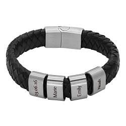 Heideman Armband Herren aus Leder schwarz matt Lederarmband Titus mit 4 Gravurplättchen für Männer Leder Schwarz Länge 17cm von heideman ars gratia artis