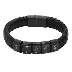 Heideman Armband Herren aus Leder schwarz matt Lederarmband Titus mit 5 Gravurplättchen für Männer Leder Schwarz Länge 17cm von heideman ars gratia artis