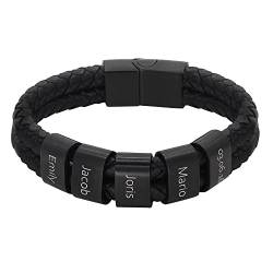 Heideman Armband Herren aus Leder schwarz matt Lederarmband mit 5 Gravurplättchen Elian für Männer Leder Länge 21cm von heideman ars gratia artis