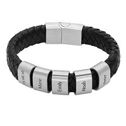 Heideman Armband Herren aus Leder schwarz matt Lederarmband mit 5 Gravurplättchen Titus für Männer Leder Schwarz Länge 19cm von heideman ars gratia artis