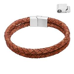 Heideman Armband Herren aus Leder silber farbend matt Lederarmband Hanno für Männer Leder Cognac von heideman ars gratia artis