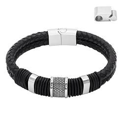 Heideman Armband Herren aus Leder silber farbend matt Lederarmband Kian für Männer Leder Schwarz von heideman ars gratia artis