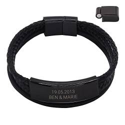 Heideman Schwarzes Armband Herren mit Gravur aus Leder, Personalisierter Schmuck, Personalisierte Geschenke für Männer, Armband mit Namen, Edelstahl von heideman ars gratia artis