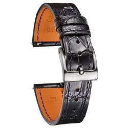 Hemsut Uhrenarmbänder Krokodilmuster Echtes Leder Edelstahlschnalle Armband für Männer Frauen-18mm 19mm 20mm 21mm 22mm 24mm- Schwarz Braun von hemsut h