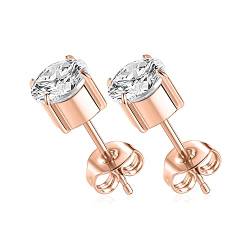 1 Paar Ohrstecker aus Titan in Implantatqualität hypoallergen Zirkonia 6 mm Ohrringe Roségold für Frauen Mädchen für Männer für empfindliche Ohrläppchen von hengkaixuan