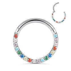 16G Rainbow CZ Nasenringe Septum Clicker 316L Chirurgisches Stahlsegment Helix Knorpel Ohrringe Hoop Daith Piercing Schmuck von hengkaixuan