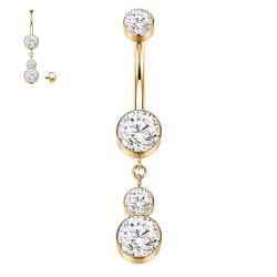 Cute Dangly Belly Button Rings 14G Belly Ring G23 Titan Belly Piercing Jewellry Gold Dangle Navel Rings Belly Bars 10mm Belly Barbell Internally Threaded Long Curved Barbell for Women Girls with CZ von hengkaixuan