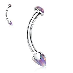 Gebogene Augenbrauen Barbell Augenbrauenringe 16G Bauchnabelring G23 Titan Augenbrauenpiercingschmuck Lila Opal Augenbrauenstege Nabelring Zungenring Rook Daith Ohrringe Augenbrauenpiercings 10mm von hengkaixuan