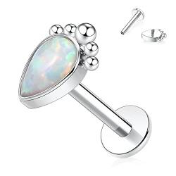 Labret-Ohrringe mit Innengewinde Labret-Ohrstecker aus Titan 16G Ohrringe mit flacher Rückseite Opal-Lippenstecker Tragus-Piercing-Schmuck 8 mm Medusa Helix-Ohrstecker Lappen-Knorpel-Muschel-Ohrringe von hengkaixuan