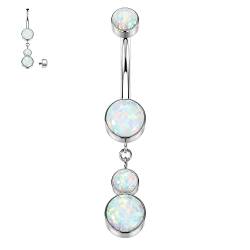 Süße baumelnde Bauchnabelringe 14G Bauchring G23 Titan Bauchnabelpiercing baumelnde Nabelringe weiße Opal Bauchstangen 10 mm Bauch Barbell mit Innengewinde lange gebogene Barbell für Frauen Mädchen von hengkaixuan