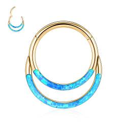 hengkaixuan 16G Blue Opal Septum Schmuck 10mm 316L Chirurgischer Stahl Segment Clicker Daith Ring Helix Knorpel Tragus Ohrringe Creolen-Nasenring Gold Piercing Schmuck für Frauen Gilrs von hengkaixuan