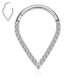 hengkaixuan 16G Daith Ohrringe Chirurgenstahl Septum Clicker Ring Teardrop Nose Ring mit Zirkonen Septum Schmuck Silber Conch Piercing Clicker Ring Rook Helix Cartilage Tragus Hoop Earrings 8mm von hengkaixuan