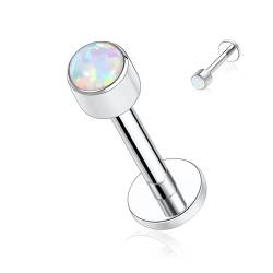 hengkaixuan 16G G23 Titan Flat Back Labret Studs Innengewinde Lippen Studs Tragus Piercing 10mm Monroe Medusa Helix Lip Piercing Silber Lobe Knorpel Conch Ohrring Schmuck mit rundem Opal von hengkaixuan