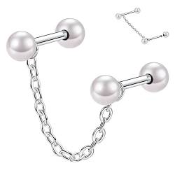 hengkaixuan 16G Helix Ohrringe 316L Knorpel Ohrstecker Silber Muschel Ohrringe Helix Barbell Barangle Kette Ohrring 12mm Ohrläppchen Ohrringe Helix Ohrstecker Knorpel Piercing Schmuck mit Perlen Bar von hengkaixuan