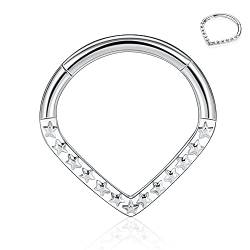 hengkaixuan 16G Teardrop Nase Hoop Daith Schmuck Septum Ring Helix Clicker Nasenringe Silber 316L Chirurgischer Stahl Klappsegment 8mm Knorpel Ohrringe Hoop Daith Conch Piercing Schmuck von hengkaixuan