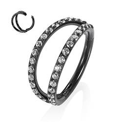 hengkaixuan 20G Knorpelohrringe Conch Hoop Ring Nasenringe Helix Ohrring Hoop Schwarz Chirurgenstahl 316L Higned Segment Nahtloser Clicker Ring Doppelt gestapelt mit CZ Lobe Creolen Nasenring 12mm von hengkaixuan