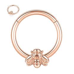 hengkaixuan Daith Ohrringe Chirurgenstahl 16G Septum Schmuck Roségold Septum Ring Higned Segment Seamless Clicker Ring Rook Conch Tragus Helix Ohrringe Septum Piercing Schmuck 8mm mit Biene von hengkaixuan