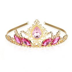 hengkaixuan Hübsche Tiara Krone Rosa Strass Tiara Fee Braut Kopfstück Geburtstag Halloween Gold Krone Weihnachten Prinzessin Krone Tangled Kostüm Süßes Geschenk für Mädchen Frauen von hengkaixuan