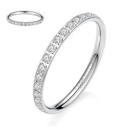 hengkaixuan Titan Ehering Ewigkeitsring Verlobungsring Silber 2mm Frauen Voller Zirkonia Jubiläum Ehering Stapelbarer Ring Erinnerungsring für Damen Herren Mädchen Größe 9,5 von hengkaixuan