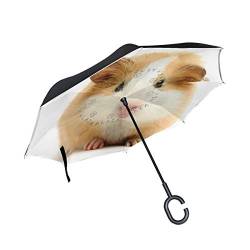hengpai Regenschirm mit niedlichem Meerschweinchen-Motiv, umgekehrt, winddicht, UV-beständig, doppelschichtig, für Damen von hengpai