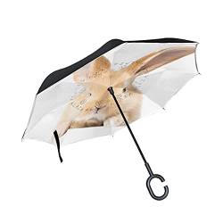 hengpai Roter flauschiger Kaninchen-weißer Osterhasen-Regenschirm umgekehrt auf links gedreht, winddicht, UV-beständig, doppellagig für Damen von hengpai