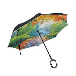 hengpai Umgekehrter Regenschirm für Damen, winddicht, UV-beständig, doppellagig von hengpai