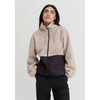 hessnatur Damen Fleece Jacke Oversize aus Bio-Merinowolle mit Bio-Baumwolle - beige - Größe L von hessnatur