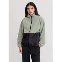 hessnatur Damen Fleece Jacke Oversize aus Bio-Merinowolle mit Bio-Baumwolle - grün - Größe L von hessnatur