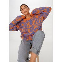 hessnatur Damen Jacquard Pullover Oversize aus Bio-Baumwolle - orange - Größe S von hessnatur