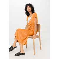 hessnatur Damen Jersey Kleid Midi Relaxed aus Leinen - orange - Größe L von hessnatur