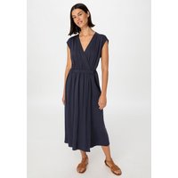 hessnatur Damen Kleid Midi Regular aus LENZING™ ECOVERO™ Viskose - blau - Größe 38 von hessnatur