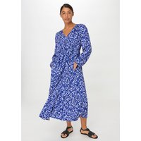 hessnatur Damen Kleid Midi Relaxed aus LENZING™ ECOVERO™ Viskose - blau - Größe 38 von hessnatur