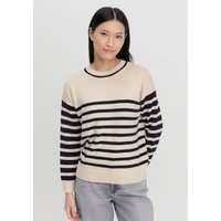 hessnatur Damen Pullover Streifen Relaxed aus Bio-Merinowolle und Bio-Baumwolle - blau - Größe L von hessnatur