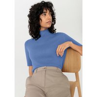 hessnatur Damen Rib Pullover Slim aus Bio-Baumwolle - blau - Größe 40 von hessnatur