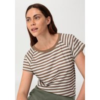 hessnatur Damen Slub Ringel-Shirt Regular aus Bio-Baumwolle - braun - Größe 34 von hessnatur