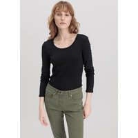 hessnatur Damen Softrib Langarmshirt Slim aus Bio-Baumwolle mit TENCEL™ Modal - schwarz - Größe 34 von hessnatur