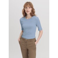 hessnatur Damen Softrib Shirt Slim aus Bio-Baumwolle und TENCEL™ Modal - blau - Größe 36 von hessnatur