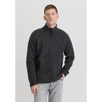 hessnatur Herren Wollfleece Jacke Relaxed aus Bio-Merinowolle - grau - Größe 46 von hessnatur